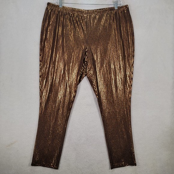 Antthony Pants - NWT Antthony Bronze Metallic Polka Dot Pull On Slim Skinny Legging Trouser